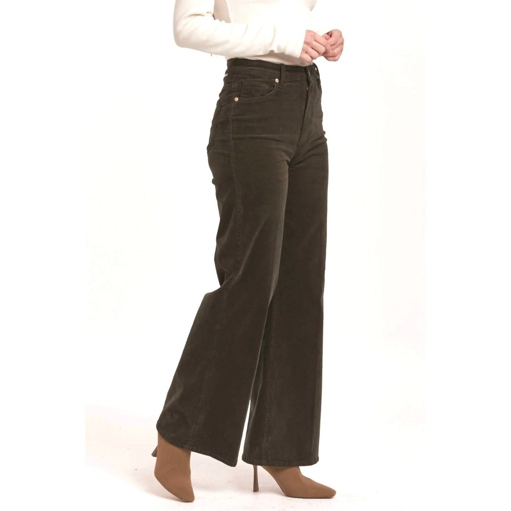 Dear John Women's Fiona Wide Leg High Rise Flare Corduroy Pants - Pine - 24 - Picture 3 of 6